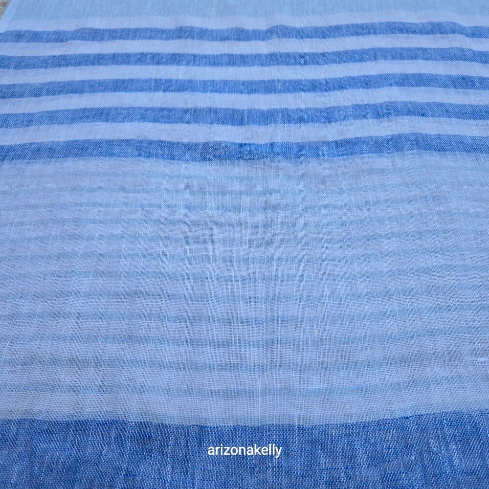 Mario Romano Capri Linen Scarf Italy Italian Blue Stripe - Picture 10 of 12
